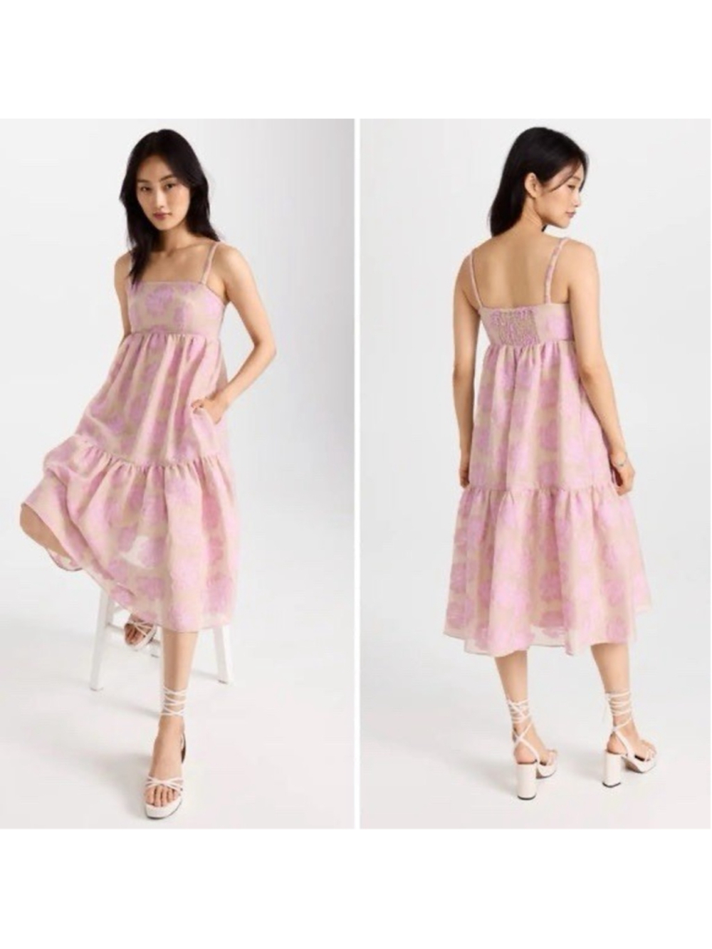 Baum Und Pferdgarten Aviana Pink Floral Midi Babydoll Empire Waist Dress 32 XS